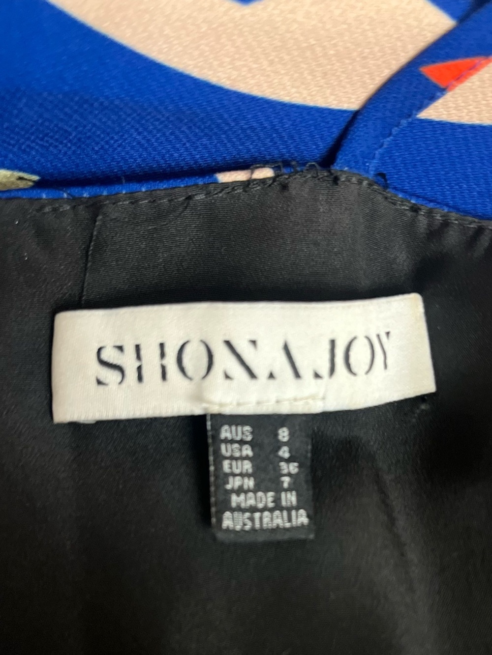 Shona Joy Navy Abstract Midi Slip Dress with Coral & Cream Accents - Picture 7 of 7